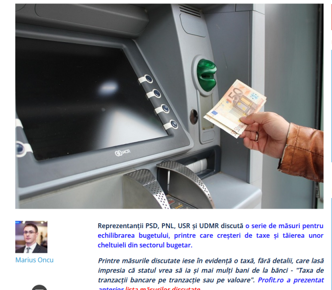 Susțin statul român în măsura împozitării tranzacțiilor bancare!
